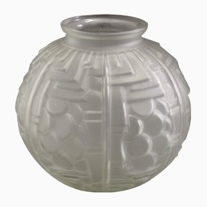 French Art Deco Etched Glass Geometric Motif Vase, 1930s