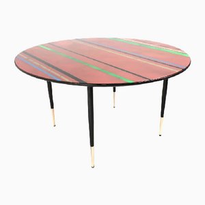 Mid-Century Round Coffee Table with Red Striped Glass Top, Italy, 1950s