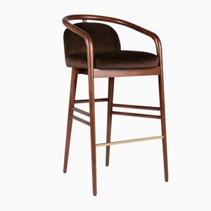 Sgabello da bar Essex in velluto marrone di Javier Gomez