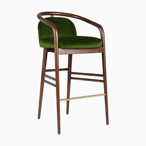 Sgabello da bar Essex in velluto verde di Javier Gomez