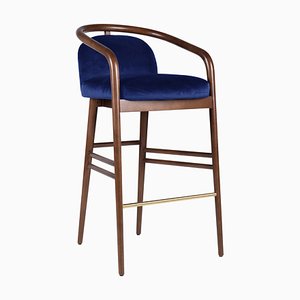 Essex Blue Velvet Bar Stool by Javier Gomez