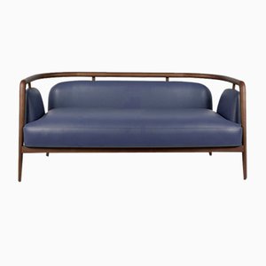 Essex Blue Leather Sofa by Javier Gomez