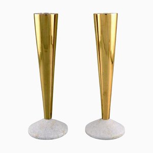 Vintage Candlesticks in Brass and Marble by Tom Dixon, Set of 2