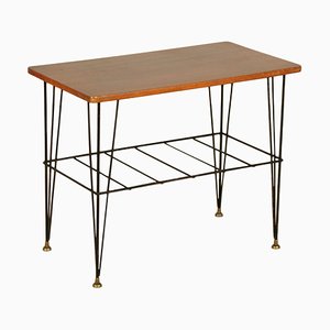 Small Italian Mahogany Veneer Metal Table, 1960s