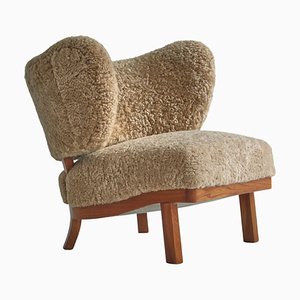 Scandinavian Modern Lounge Chair in Lambs Wool by Otto Schulz for Boet, 1940s