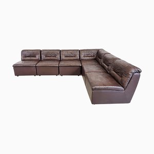 Vintage Brown Patchwork Leather Modular Sofa, 1970s, Set of 7