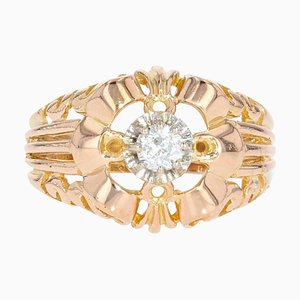 Französischer Durchbrochener Französischer Diamantring aus 18 Karat Gelbgold, 1950er