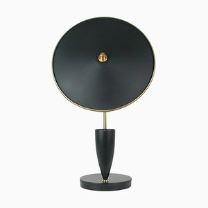 Mid-Century French Reflecting Black and Brass Table Lamp, 1950s
