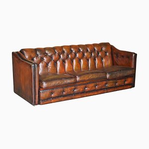 Art Deco Brown Leather Chesterfield Brown Leather Sofa, 1920s