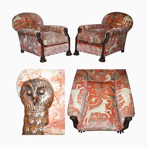 Antike viktorianische handgeschnitzte Owl Head Country House Sessel, 2er Set