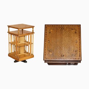 Art Nouveau Oak & Sample Wood Inlaid Revolving Bookcase
