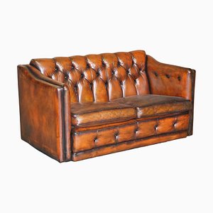 Chesterfield Art Déco in pelle marrone, anni '20