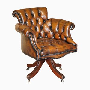 Late Victorian Brown Leather Chesterfield Captains Armchair