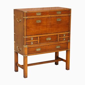 Burr Yew Wood Military Campaign Chest Bureau Desk with Chest of Drawers