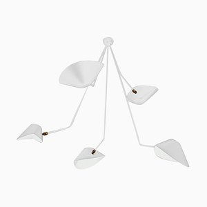 Modern White Spider Ceiling Lamp with 5 Curved Arms by Serge Mouille