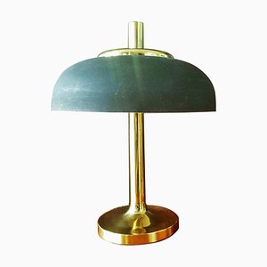 Deutsche Messing Tischlampe mit braunem Schirm von Hillebrand Lighting, 1960er