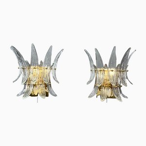 Palmette Wall Lamps From j.t. Kalmar Vienna and Glas of Barovier & Toso, Murano, Italy, 1970s. Each Wall Lamp Has 9 Murano Glass Palm Leaves. By J. T. Kalmar, Set of 2