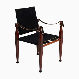 Mid-Century Black Suede Safari Chair