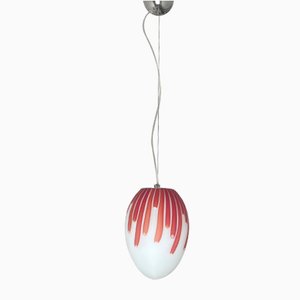 Italian Modern Candy Striped Egg Murano Glass Pendant