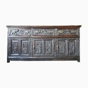 Large Antique Solid Oak Carved Dresser Base, 1720s