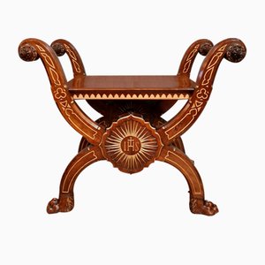 Bule Curule Stuhl aus massivem Nussholz & Vergoldung
