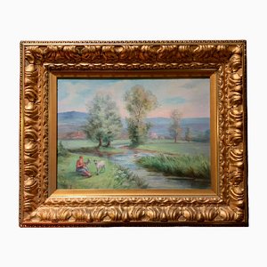 Paul Huntington, Lakeside Landscape, siglo XX, óleo sobre lienzo, enmarcado