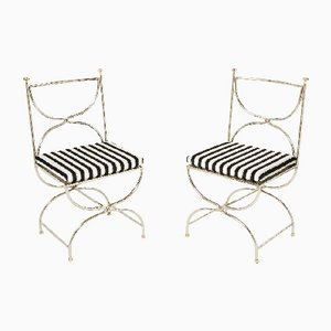 Stahl, Messing & Samt Curule Stühle von Maison Jansen, 1960er, 12er Set