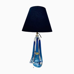 Blue Crystal Glass Table Lamp by Val St Lambert , 1950s