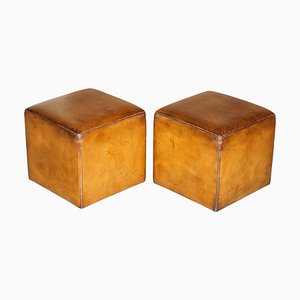 Hand Dyed Brown Leather Cube Footstools by Terrance Conran, Set of 2