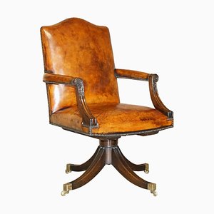 Fauteuil de Direction Captains Vintage en Cuir Marron