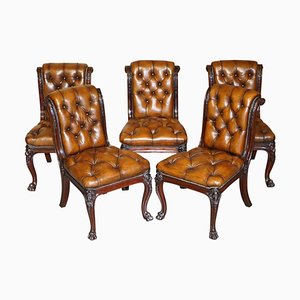 Sedie da pranzo Chesterfield in pelle marrone di C Hindley & Sons, 1845, set di 5
