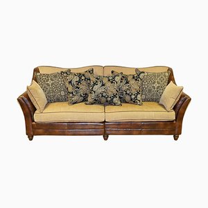 Tetrad Style Leather and Fabric Sofa with New Scatter Pillows
