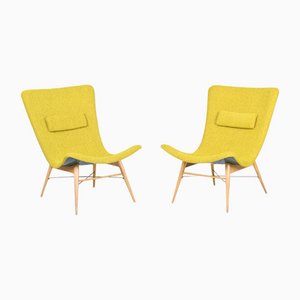 Mid-Century Czech Yellow and Blue Armchairs, 1950s, Set of 2