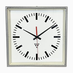 Industrial Grey Square Wall Clock from Pragotron, 1970s