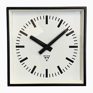 Industrial Black Square Wall Clock from Pragotron, 1970s
