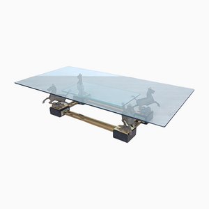 Mesa de centro grande rectangular con caballos de bronce de Maison Charles