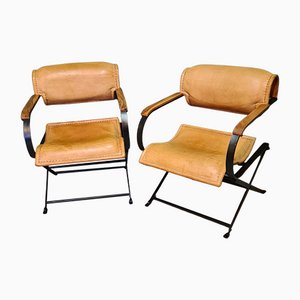 Leather and Metal Armchairs. 20th Century