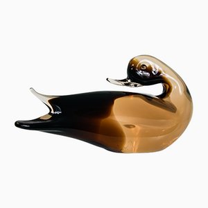 Large Murano Amber Glass Duck Sculpture from V. Nason & C.