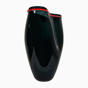 Vase en Verre de Murano Noir avec Appliques Rouges de A.Ve.M.