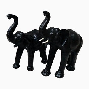 Leather Elephant Sculptures, Set of 2