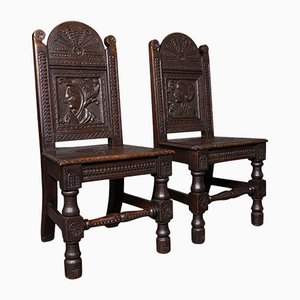 Antique Italain Victorian Oak Court Chairs, Set of 2