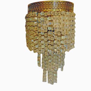 Vintage Brass Wall Lamp with Crystals, 1970s