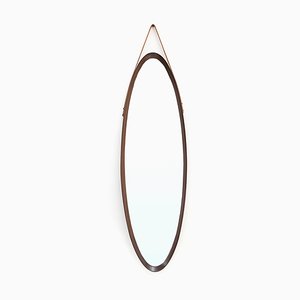 Espejo ovalado con marco de madera, años 60