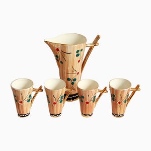 Brocca Mid-Century in ceramica con bicchieri, Italia, anni '50, set di 5