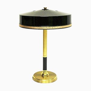 Brass Table Lamp with Black Shade by C.E. Fors for Ewå Värnamo, Sweden, 1960s