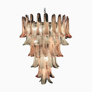 Modern Italian Murano Glass Pink and White Petals Chandelier, 1980s