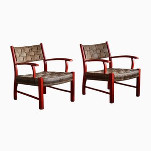 Danish Modern Seagrass Lounge Chairs by Fritz Hansen, 1940s, Set of 2