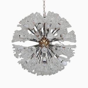 Large Mid-Century Austrian Glass and Brass Chandelier Pendant by Emil Stejnar