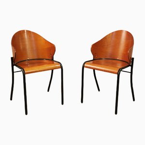 Italian Enameled Metal and Curved Wood Dining Chairs, 1960s, Set of 2