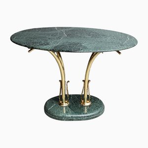 Italian Brass and Green Marble Oval Coffee Table, 1950s